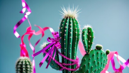 Poster - Bright, minimal cactus ornament for celebration