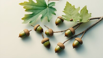 Poster - Isolated acorns with leaf on background