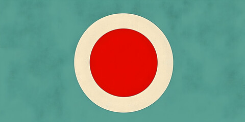 Wall Mural - red circle on beige circle on teal background; simple design for website or app