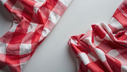 Poster - Red and white checkered fabric tablecloth laid out on background with room for copy