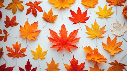Poster - Varied autumn leaves against a white backdrop
