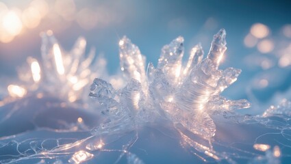 Poster - Detailed macro view of frost, ice, and crystal structures creating a beautiful, abstract winter pattern