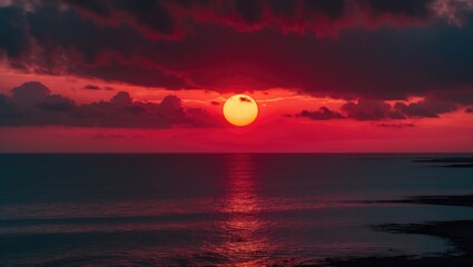 Wall Mural - beachside sunset with golden hues and reflections