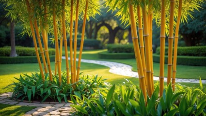 Poster - Garden's central section with yellow bamboo plantation