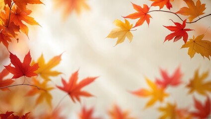 Poster - Softly blurred autumn leaves against a light background