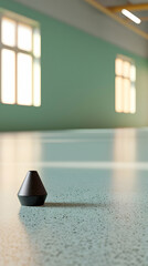 Wall Mural - minimalist cone object on glossy floor, empty school corridor background. use product display, inter