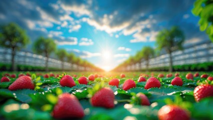 Poster - Strawberry farm under the sunny sky.