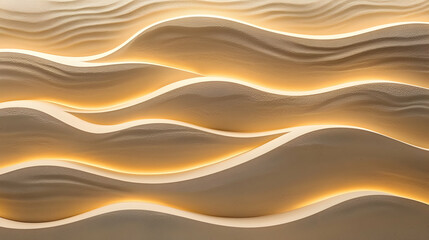 Wall Mural - illuminated beige wave wall art, modern interior design, subtle backlighting