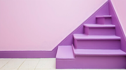 Wall Mural - purple stairs ascending against a pastel pink wall; interior design, home decor, minimalist backgrou