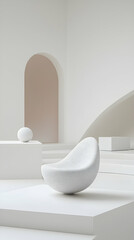 Wall Mural - Modern minimalist white chair in arched room, calm background, home decor