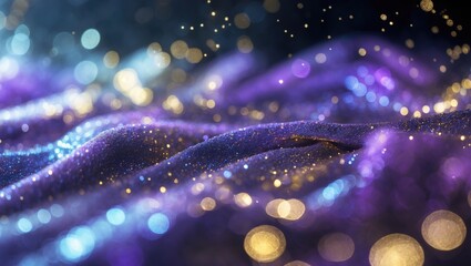 Wall Mural - Background of vintage glitter lights. Silver, purple, blue, gold, and black hues. Out of focus.