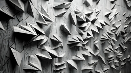 Wall Mural - Abstract grayscale geometric wall art, textured wood background, modern design, interior decor