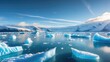 © AbstractAI - Broad view over the frozen glacial lagoon showcasing different blue arctic icebergs and snow-covered mountain range in the backdrop