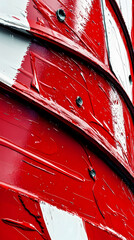 Wall Mural - Close-up red and white striped cylindrical object, textured surface, industrial setting, possible use for design or manufacturing