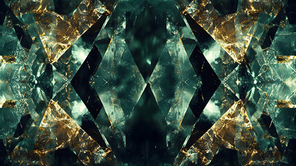 Wall Mural - abstract teal and gold crystal kaleidoscope pattern; background texture for design