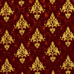 Wall Mural - Red and gold damask pattern background texture