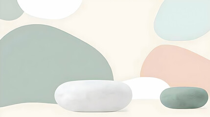 Wall Mural - abstract display of light-colored stones on a muted background, ideal for product photography