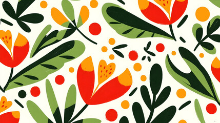 Wall Mural - Colorful floral pattern, white background, nature-inspired design, ideal for textile prints
