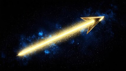 Wall Mural - golden arrow shooting through space with bright light and starry background 4k video footage