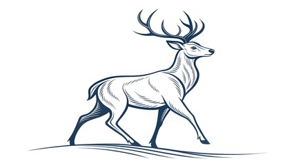 A leaping deer illustration in black and white, it's a simple line art drawing of a deer with antlers.