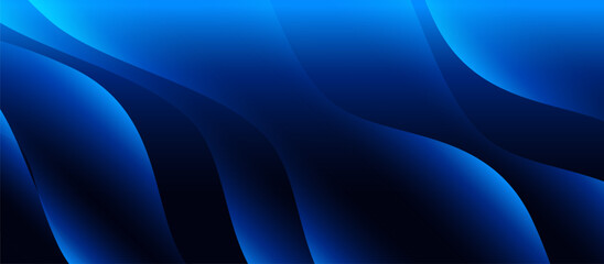 Fototapete - Dark blue abstract wave background with flowing gradient curves