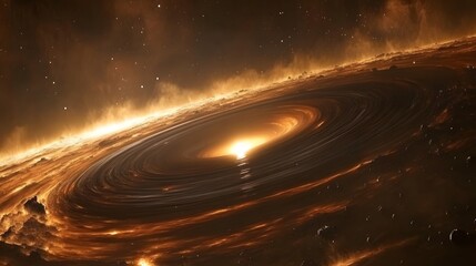 Fototapete - Stunning black hole art! Swirling accretion disk & event horizon. Perfect for space, science, or astrophysics themes. Astronomy and Galaxy backgrounds