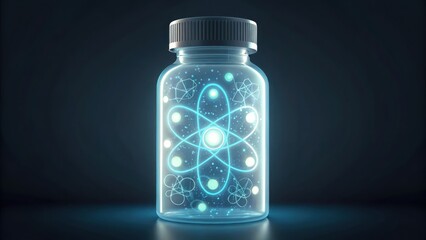 Fototapete - Glowing Molecule Inside Glass Bottle with Scientific Design