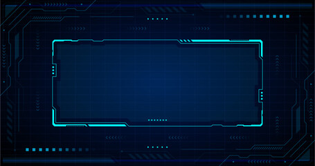 Wall Mural - futuristic digital frame with glowing neon lines, technology background with circuits and abstract e