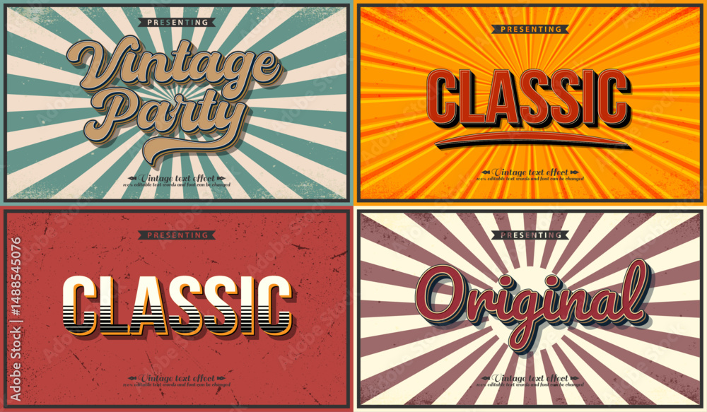 Vintage 3d editable text effect bundle. Retro classic 70s, 80s, 90s ...