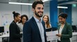 © Stocksy - Smiling man in a suit with diverse colleagues in an office setting.