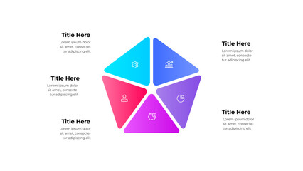 Fototapete - Colorful Five Side Diagram with Icons for Infographic and Data Visualization
