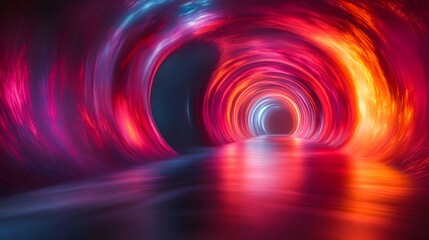 Aufkleber - Vibrant colors swirl within a sleek, tunnel-like structure formed by concentric rings of light. Graduating from blue-violet to red-orange, the lights reflect. Astronomy and Galaxy backgrounds.