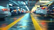 © Наталья Добровольска - Abstract defocused view of an empty car park with white painted lines