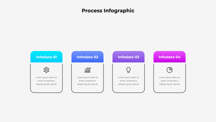 Fototapete - Colorful Four Step Process Infographic with Icons and Gradient Colors. Perfect for visual presentations, educational material, and enhancing understanding of processes