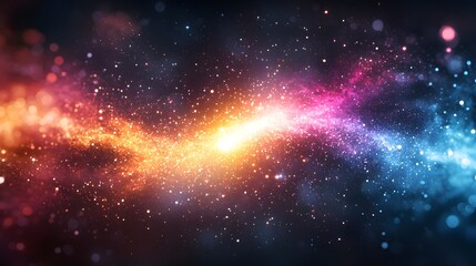 Poster - A mesmerizing nebula showcases cosmic artistry. Vibrant oranges melt into pinks, purples, then cool blues, hinting at stellar nurseries and energetic phenomena. Astronomy and Galaxy backgrounds.