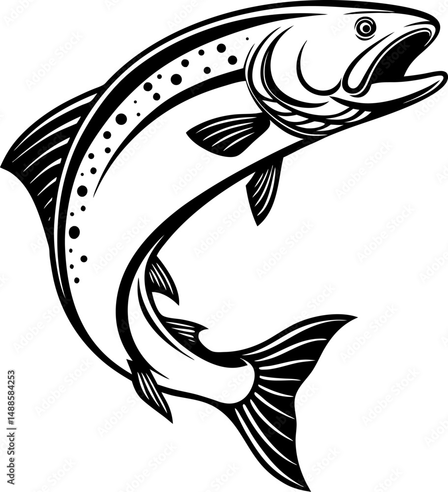 salmon trout fish vector art silhouette illustration on a white ...