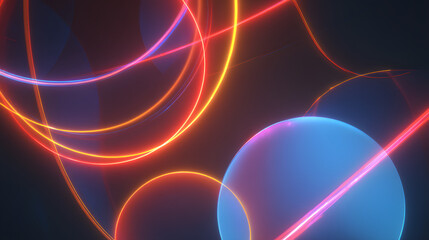 Wall Mural - abstract neon lines and spheres: vibrant, dynamic artwork featuring glowing neon lines and spheres i