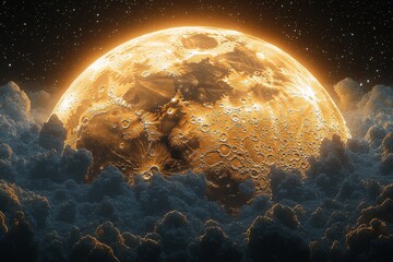 Wall Mural - Stunning full moon rising above dense clouds under a starry night sky