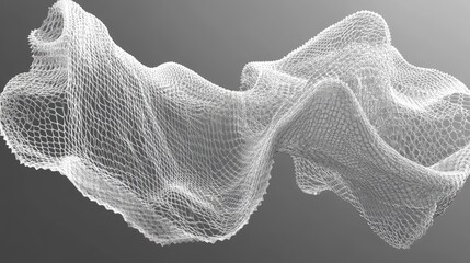 Abstract digital design of a flowing, white, mesh structure.