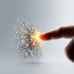 Poster - A Touch of Brilliance: Finger Contact Sparking a Cascade of Light and Particles in a Minimalist Composition.