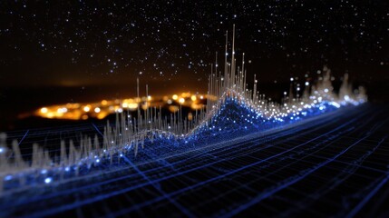 Aufkleber - A blue and black image of a city skyline with a dark sky