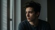 © DG - Pensive Young Man Gazing Out Window in Soft Natural Light