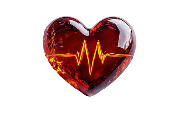 Poster - Heart shape with heartbeat line depicted in red and white colors, featuring a transparent background suitable for various design applications and health-related projects