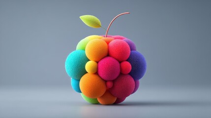 A vibrant and colorful abstract representation of a fruit made from various shapes.
