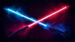© Julia - An image of two crossed light swords in combat is depicted in a modern illustration, featuring intersecting blue and red lasers, and these elements can be applied to various design endeavors