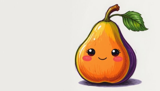 a happy pear with cartoon-like face smiling