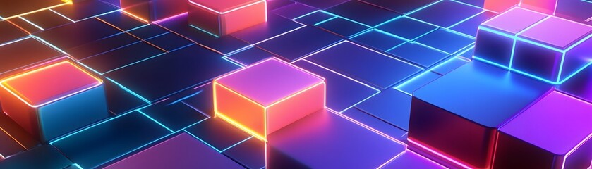 Wall Mural - colorful digital cubes in a network pattern.