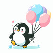 © Andi - penguin vector illustration holding balloon