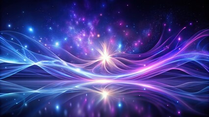 Wall Mural - Ethereal cosmic waves dance across a dark expanse, reflecting a vibrant nebula's radiant glow, creating an otherworldly scene of luminescent energy and celestial beauty.