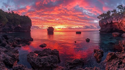Wall Mural - dramatic sunset over tranquil ocean cove